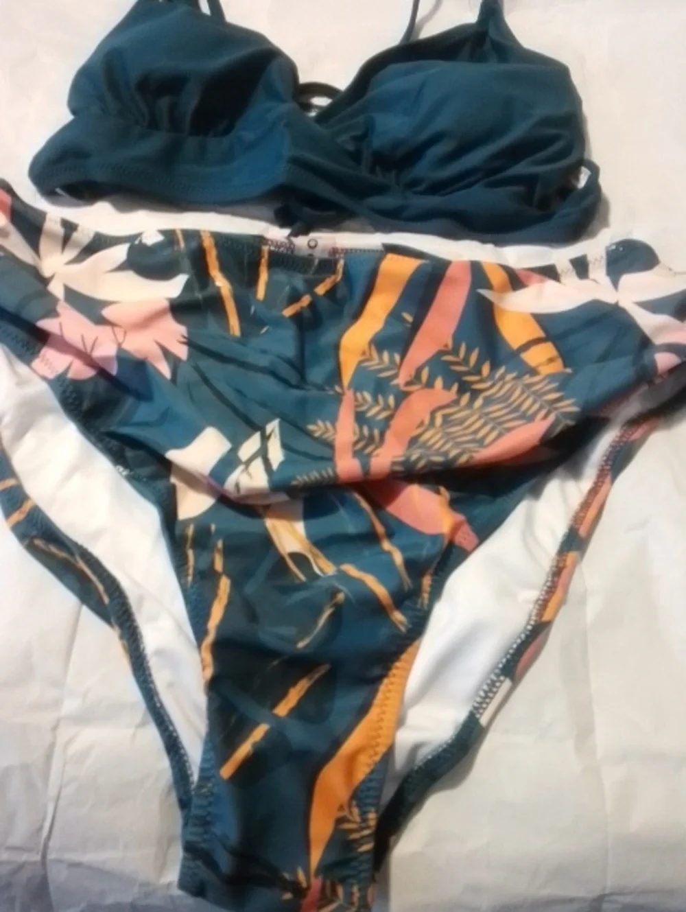 Women’s Teal Tropical Print Bikini - Stylish Two-Piece Swim Set